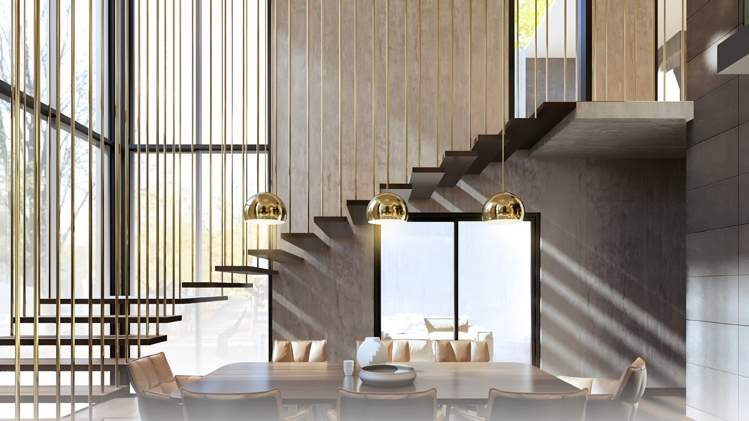 A daylit stair and dining interior, in an image supplied by Archiform London
